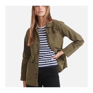 Marine Layer Gracey Embroidered Chore Coat Cotton Jacket Military Olive Green S